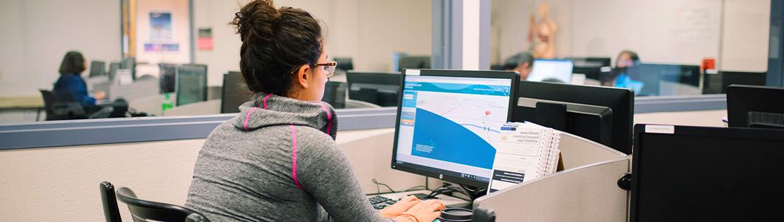 A student in a Pima Student Center works on a computer